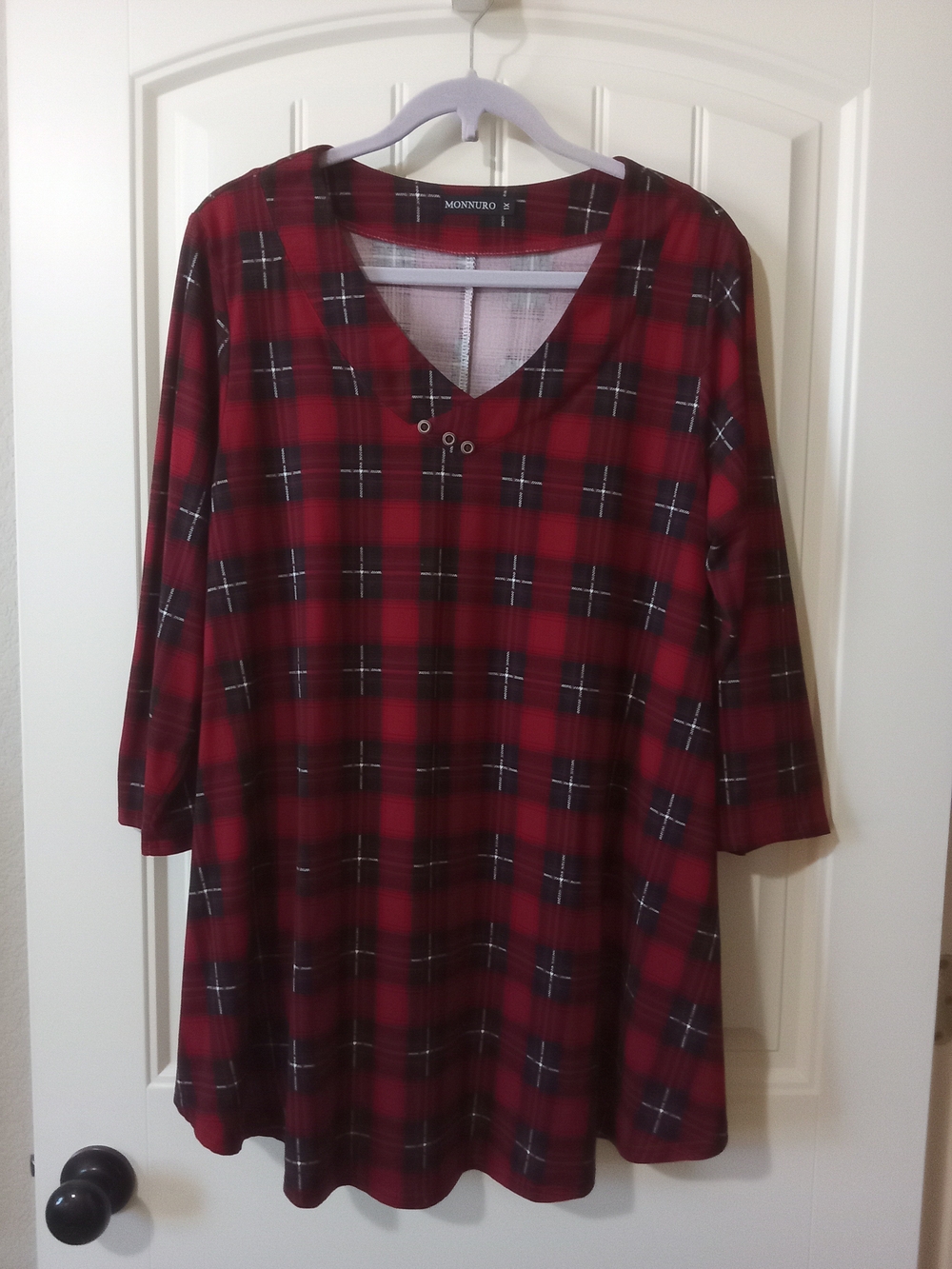 Red Plaid V-Neck Tunic Swing Style Top Sz 1X
